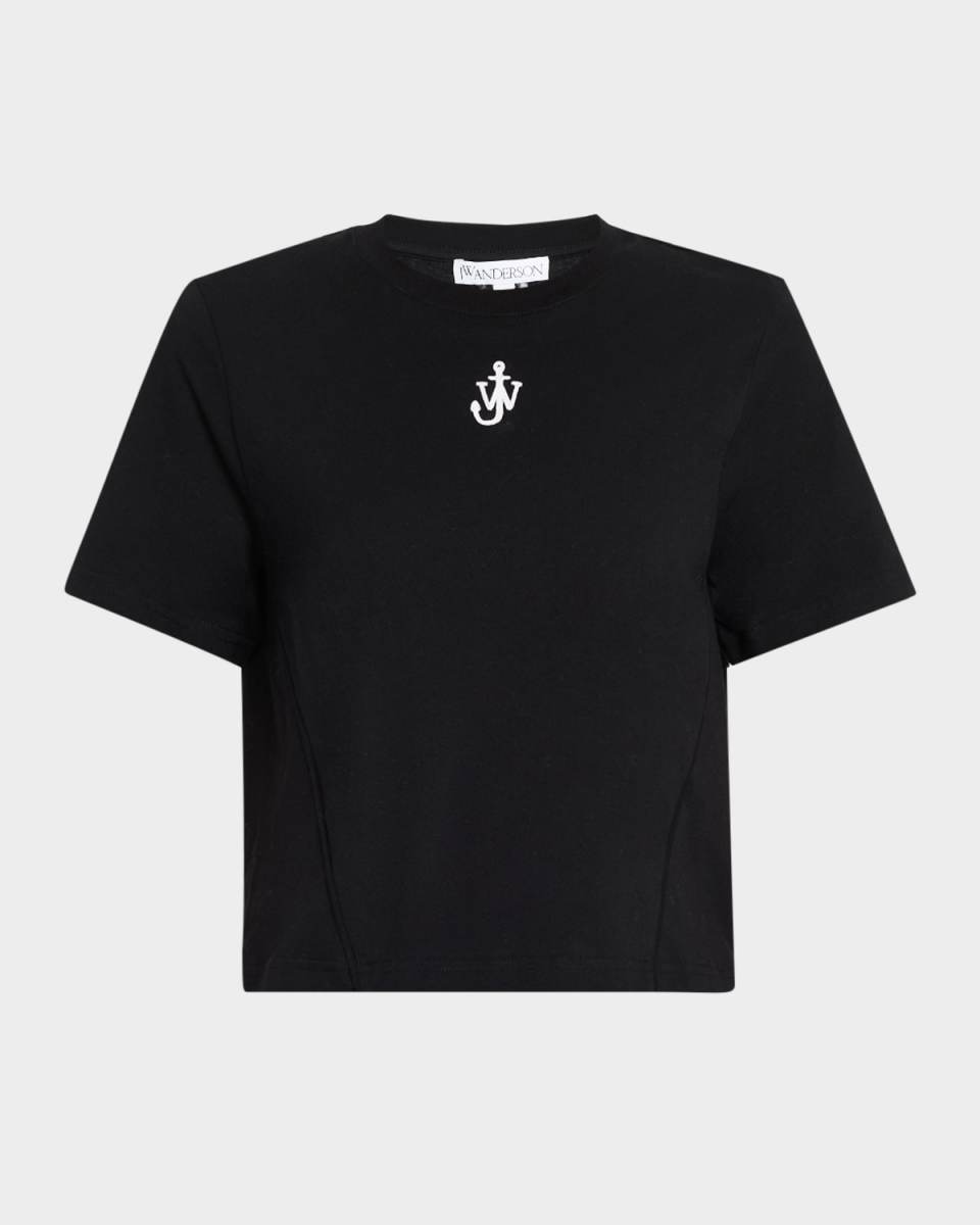 Anchor Embroidered Paneled Crop T-Shirt
